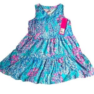 Lilly Pulitzer Girl S 4/5 Mini Lorina Dress Blue Ibiza Now You Sea Me Coral NEW